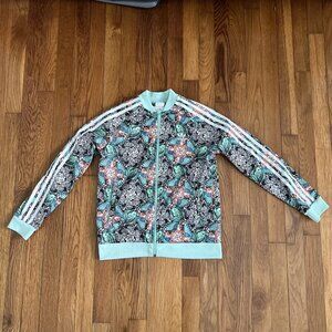 Adidas Jungle Tropical Parrot Zebra Print Track Jacket Youth Girl M 11-12 Yrs